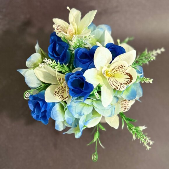 Faux Floral Arrangement in Rustic Wooden Box – Home or Office Decor - Picture 4 of 8